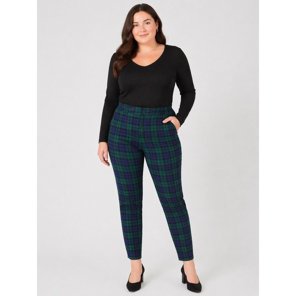 Plaid Slim Ankle Pants - Green/Blue